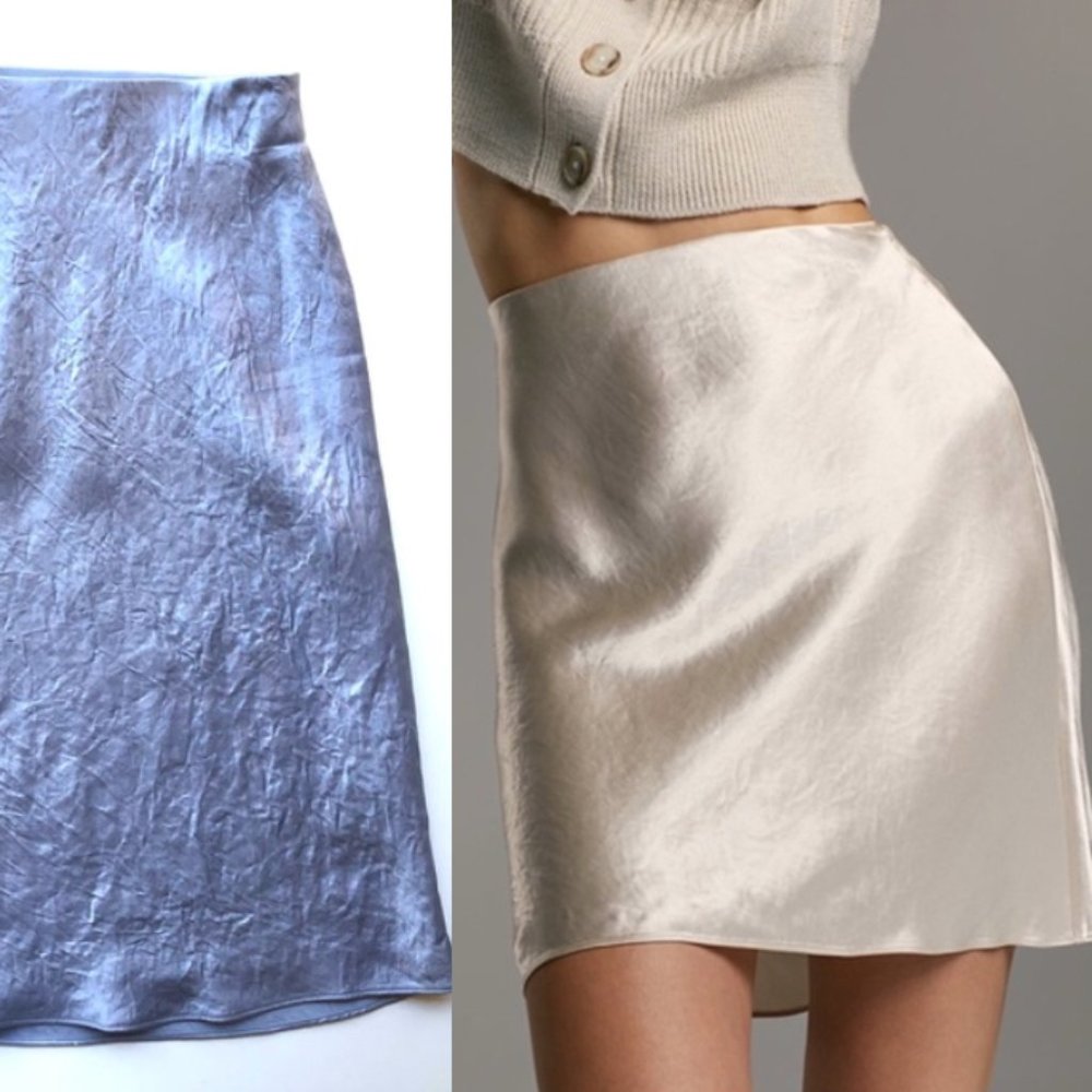 Aritzia Babaton Fluted Slip Mini Skirt Blue